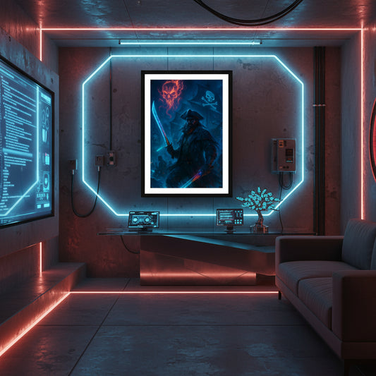Blackbeard the pirate poster. Cyberpunk poster.