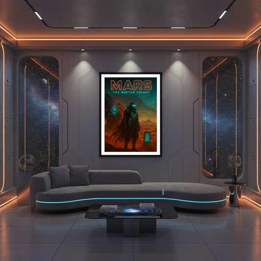Mars planet space poster. Cyberpunk poster.