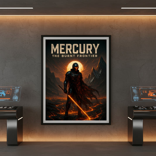 Mercury planet space poster. Cyberpunk poster.