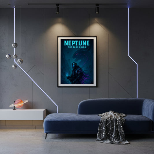 Neptune planet space poster. Cyberpunk poster.