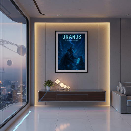 Uranus space poster. Cyberpunk poster.
