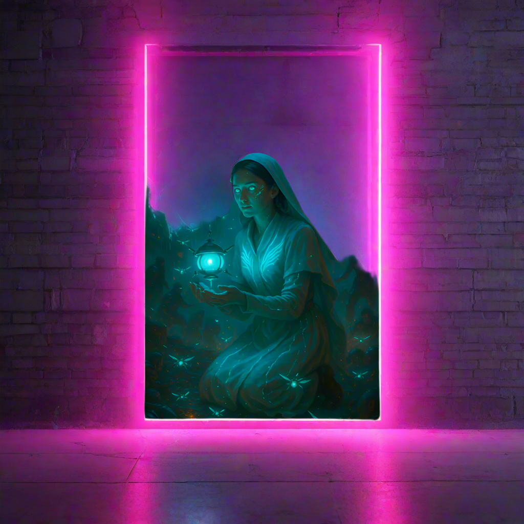 Florence Nightingale Cyberpunk Poster – The Neon Lady with the Lamp | Futuristic Sci-Fi Wall Art