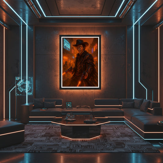 Billy the kid cowboy poster. Cyberpunk poster.