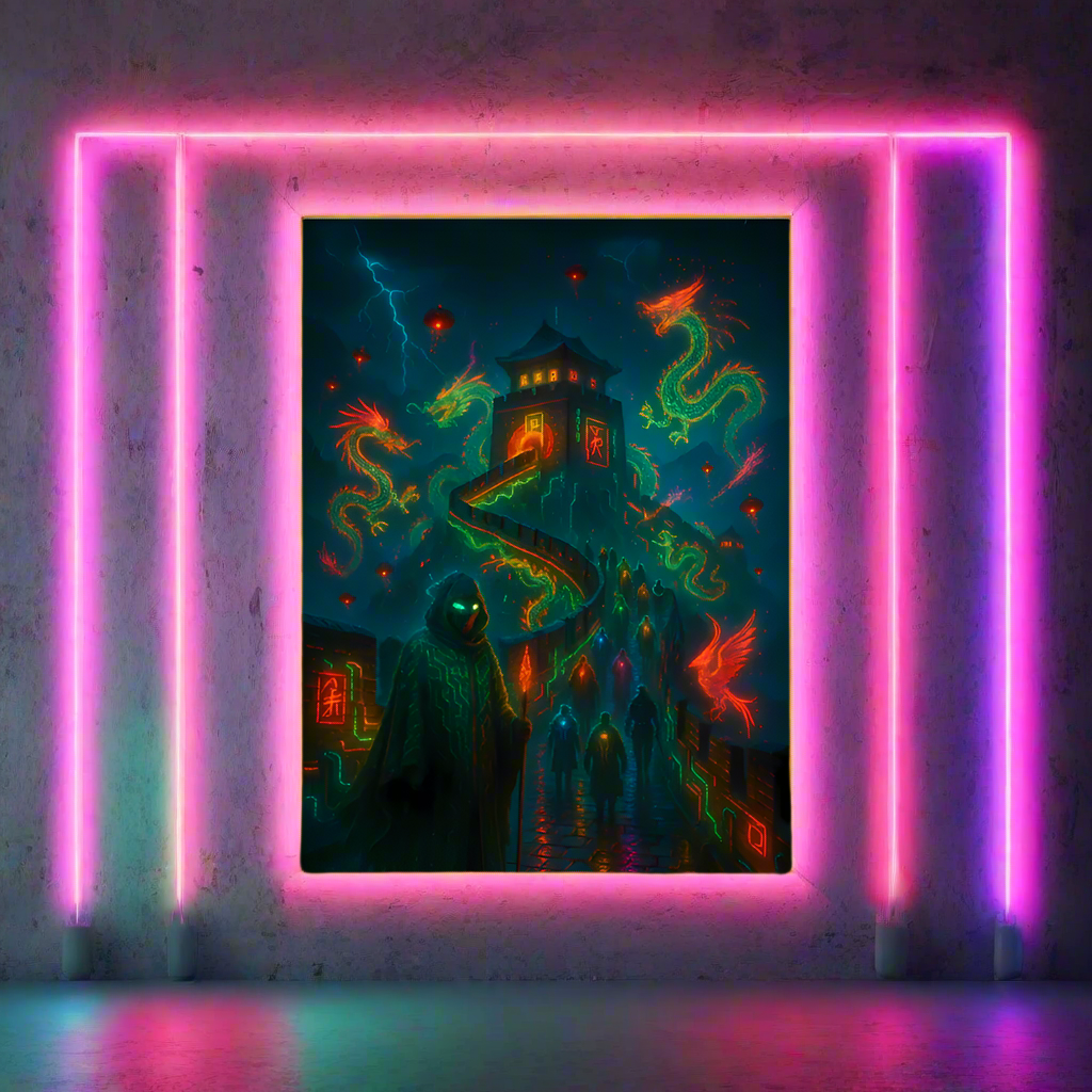 Great Wall of China Cyberpunk Poster – The Neon Serpent | Futuristic Sci-Fi Wall Art