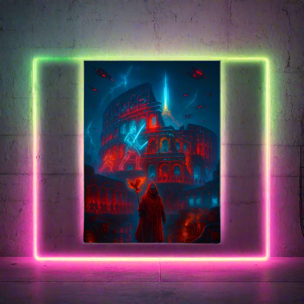 Colosseum Cyberpunk Poster – The Arena of Neon Blood | Futuristic Sci-Fi Wall Art
