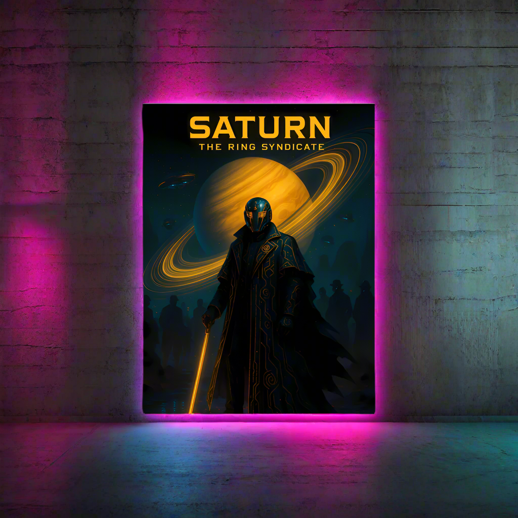 Saturn Cyberpunk Poster – The Ring Syndicate | Futuristic Sci-Fi Wall Art