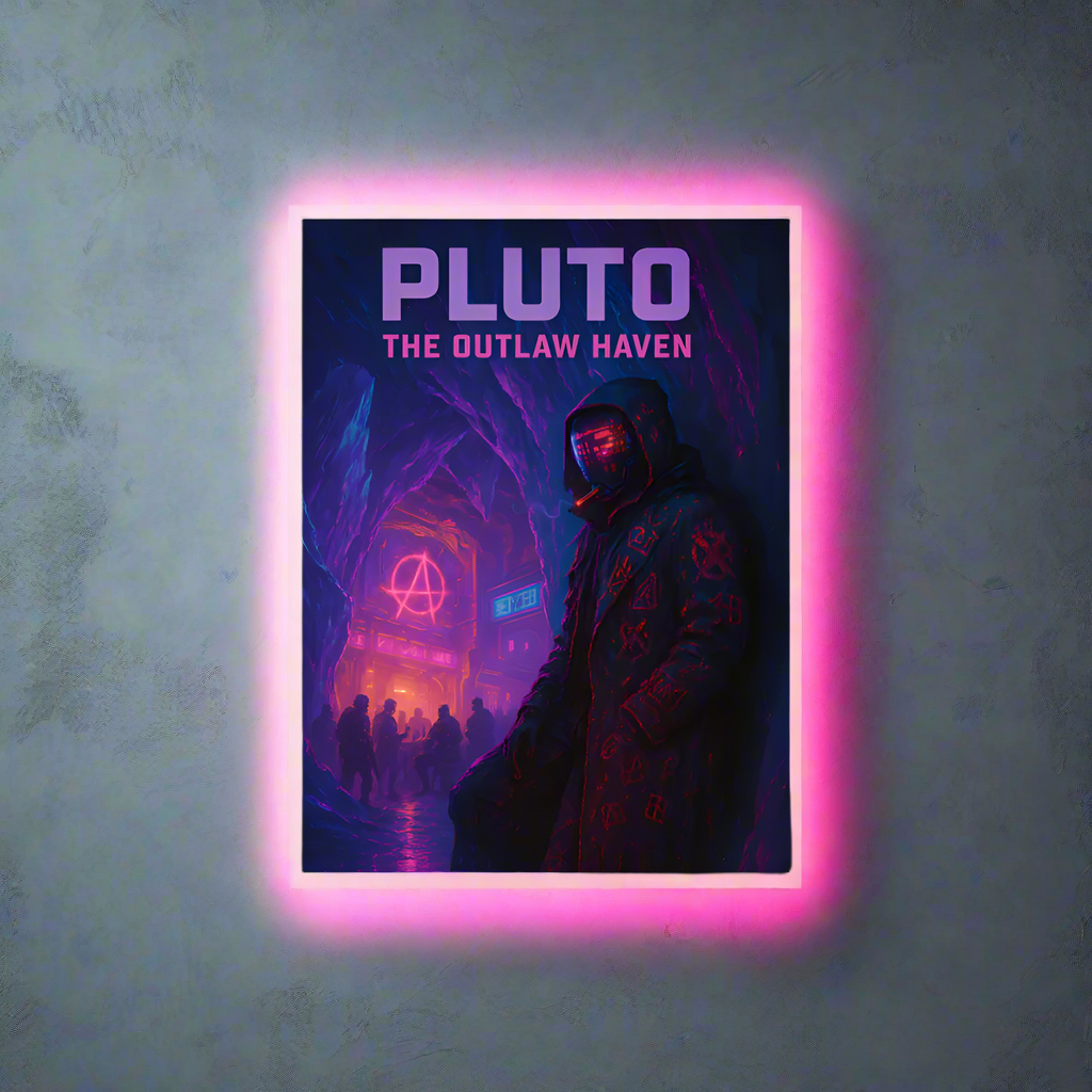 Pluto Cyberpunk Poster – The Outlaw Haven | Futuristic Sci-Fi Wall Art