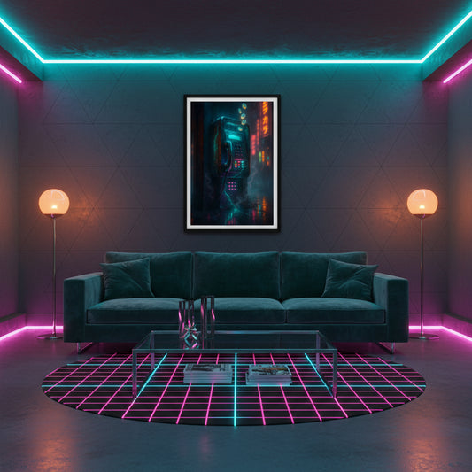 Neon retro phone booth sign with futuristic design on a white background. Retro poster.