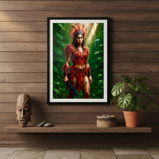 Amazon Jungle Warrior Poster | Tribal Huntress Art Print