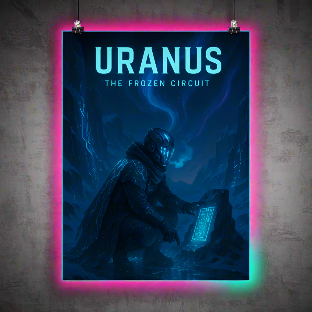 Uranus Cyberpunk Poster – The Frozen Circuit | Futuristic Sci-Fi Wall Art