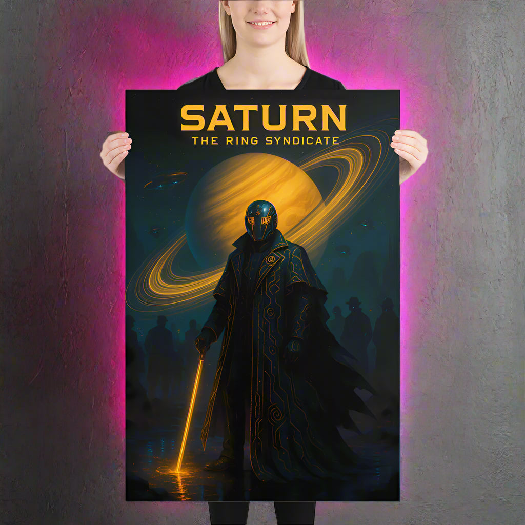 Saturn Cyberpunk Poster – The Ring Syndicate | Futuristic Sci-Fi Wall Art