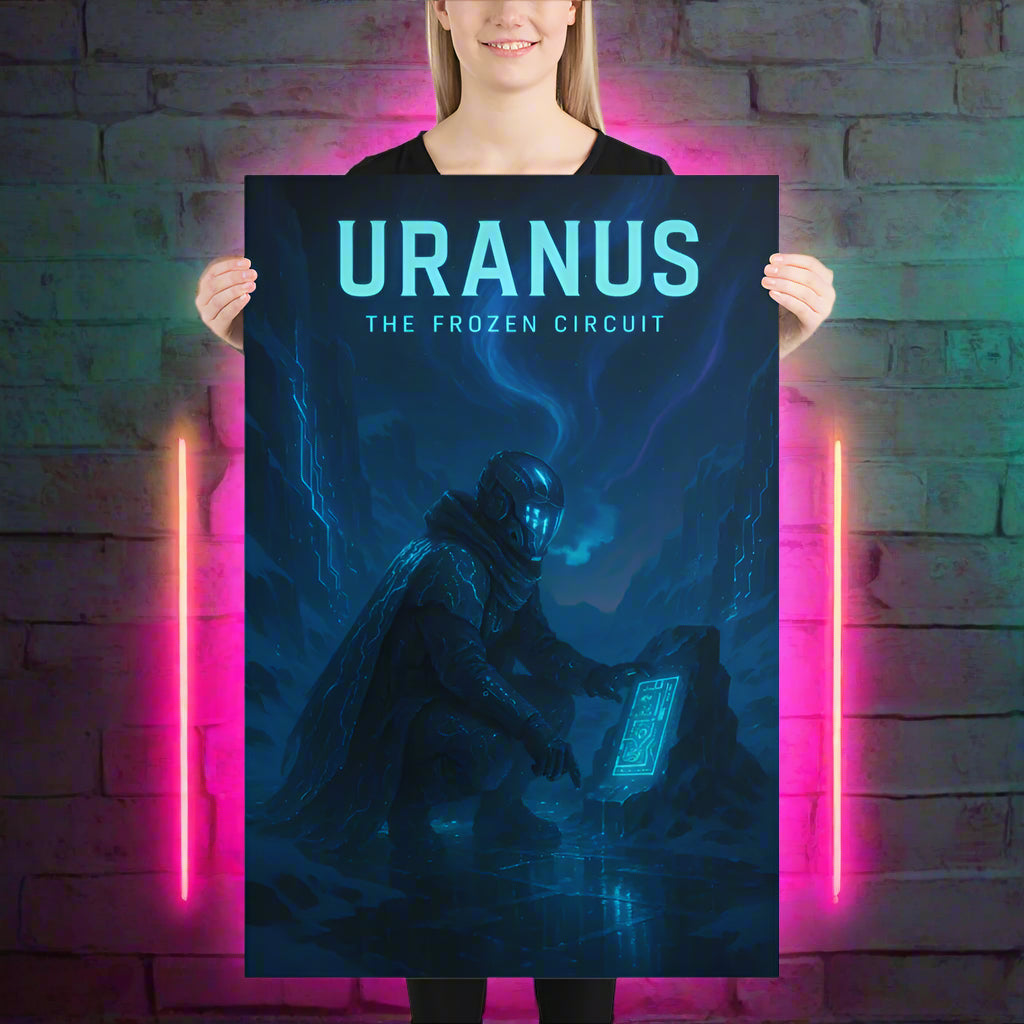 Uranus Cyberpunk Poster – The Frozen Circuit | Futuristic Sci-Fi Wall Art