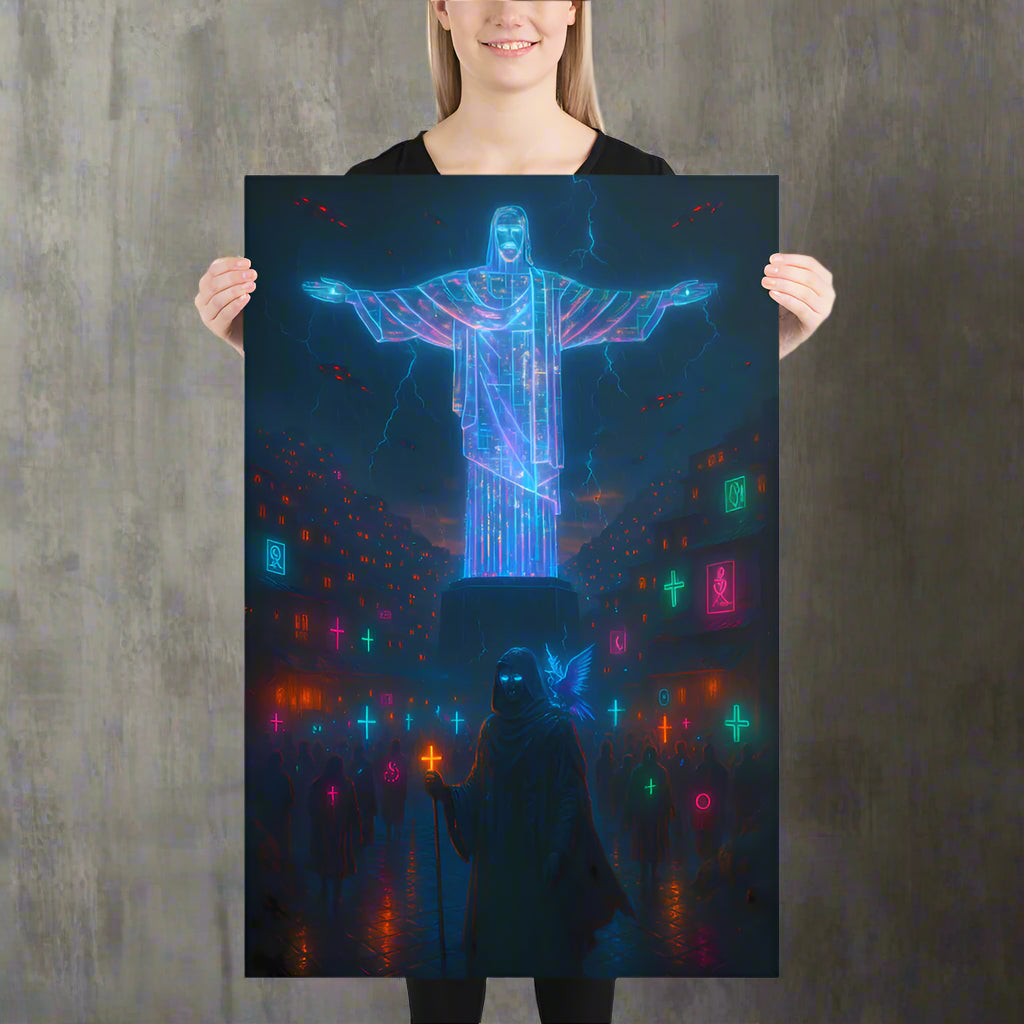 Christ the Redeemer Cyberpunk Poster – The Neon Savior | Futuristic Sci-Fi Wall Art