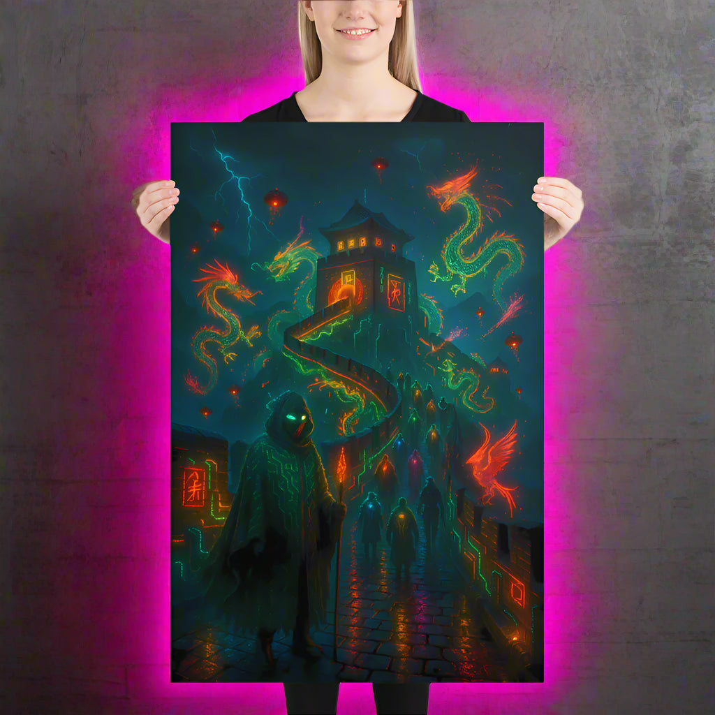 Great Wall of China Cyberpunk Poster – The Neon Serpent | Futuristic Sci-Fi Wall Art