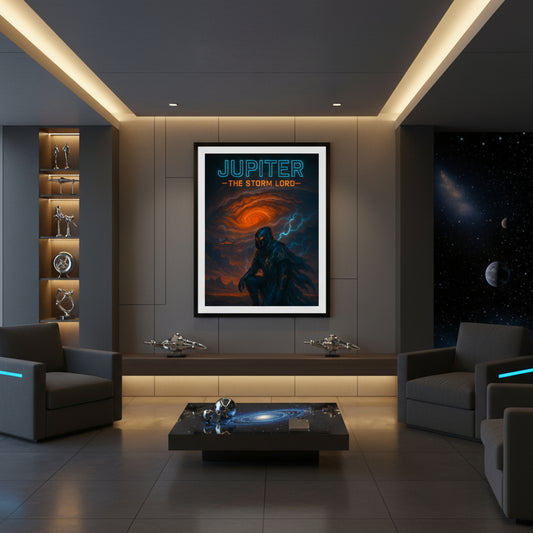 Jupiter planet space poster. Cyberpunk poster. 