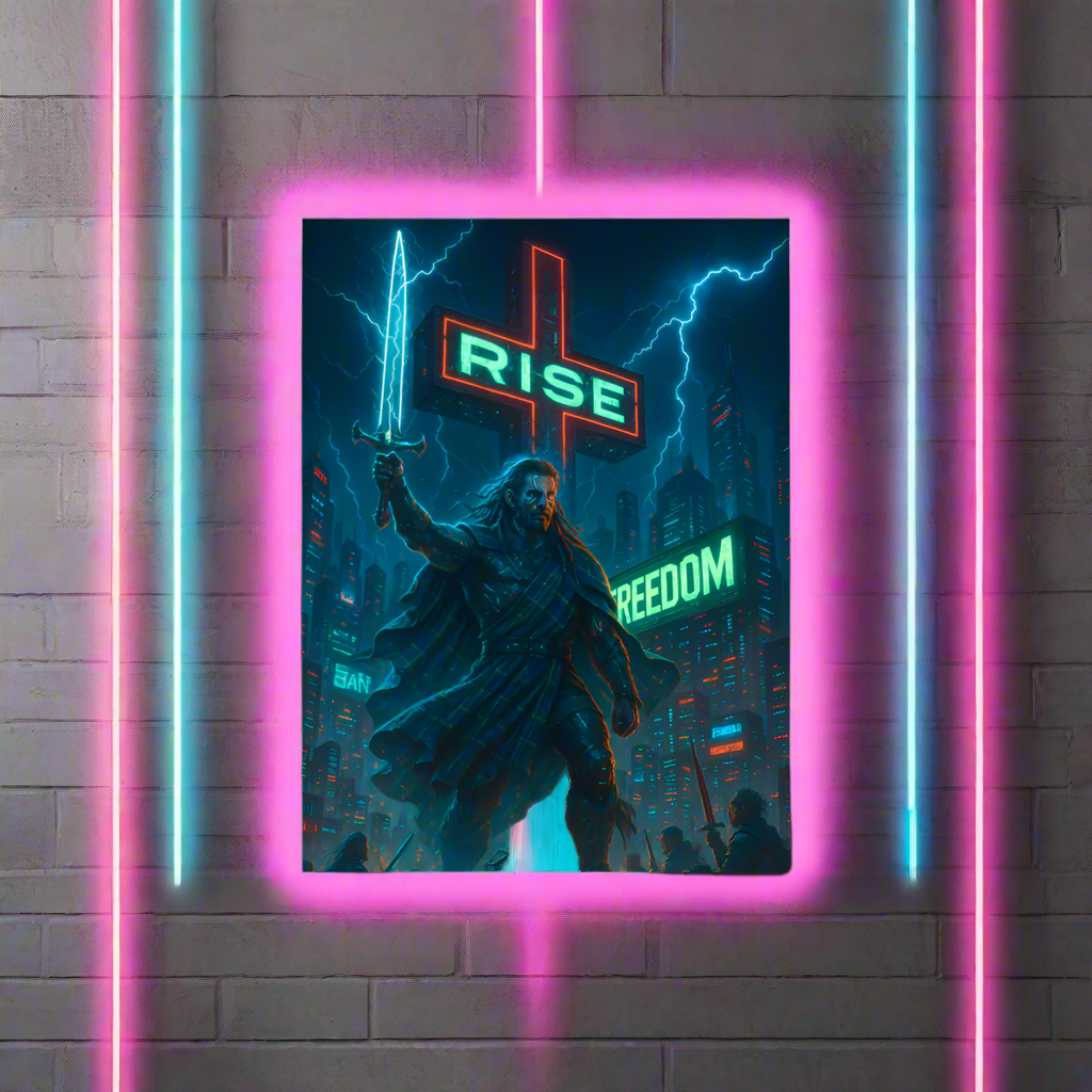 William Wallace Cyberpunk Poster – The Neon Warrior of Freedom | Futuristic Sci-Fi Wall Art