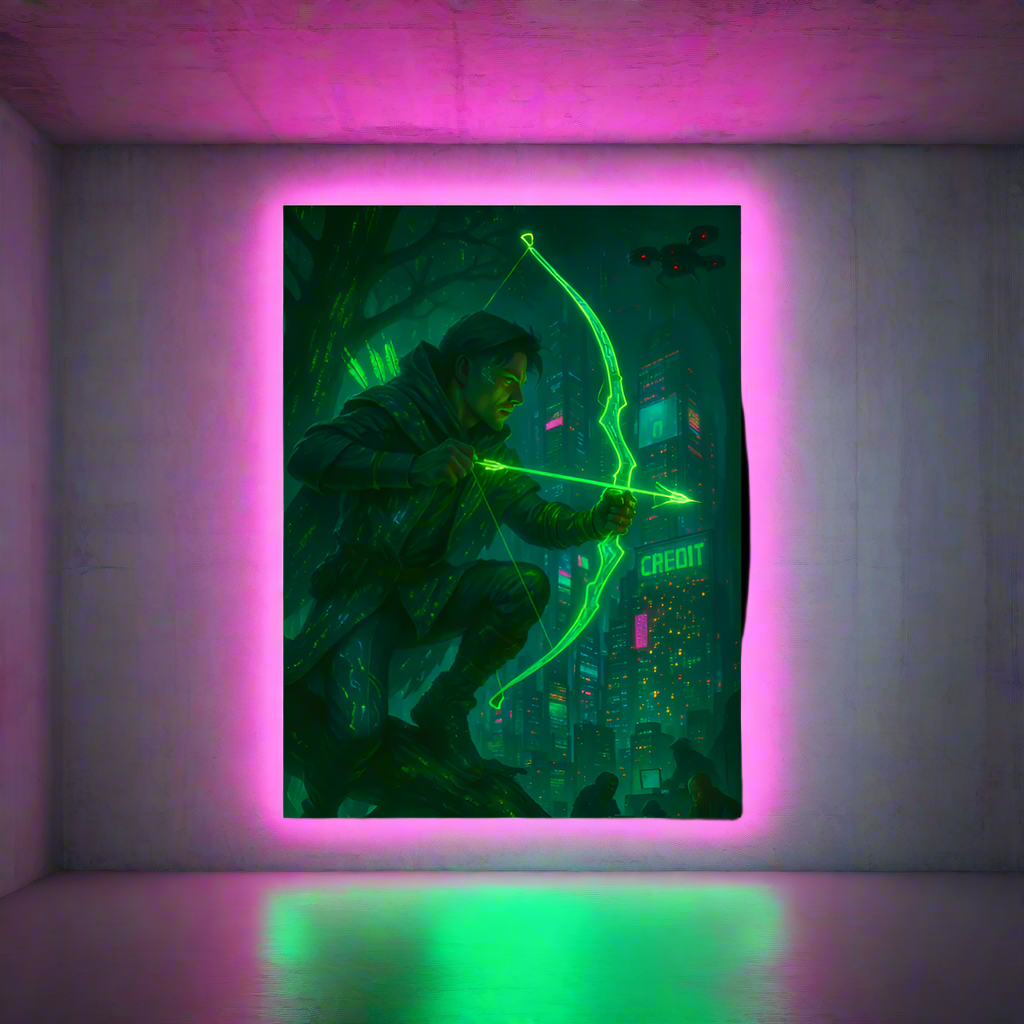 Robin Hood Cyberpunk Poster – The Neon Outlaw of the Future | Futuristic Sci-Fi Wall Art