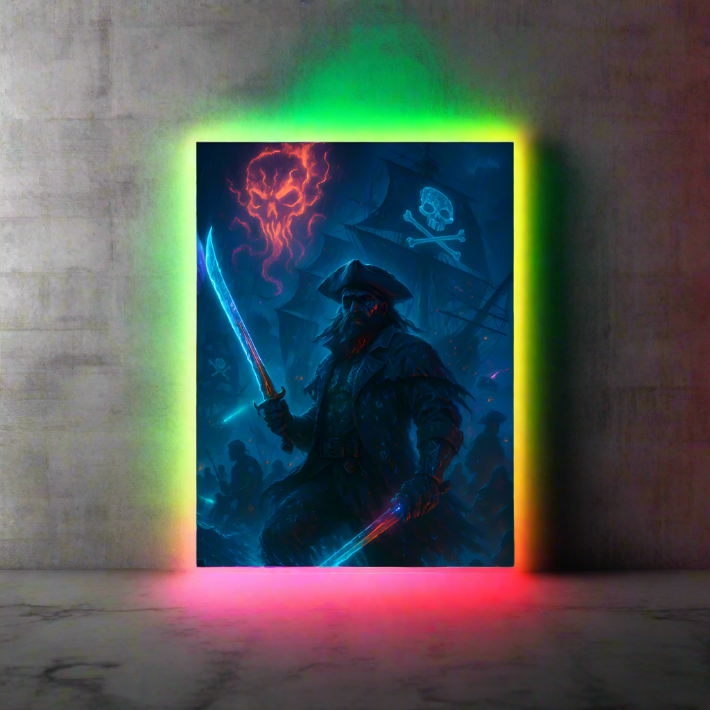 Blackbeard Cyberpunk Poster – The Neon Pirate King | Futuristic Sci-Fi Wall Art