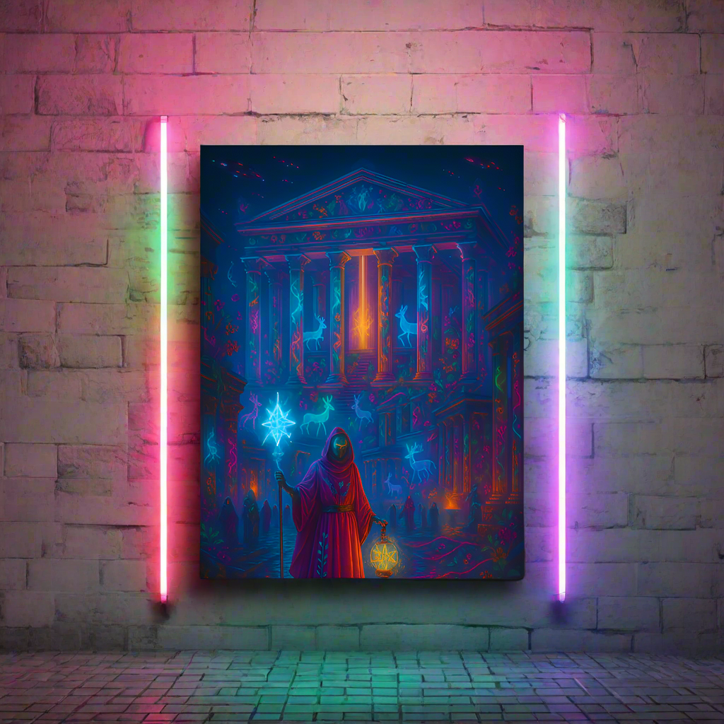Temple of Artemis at Ephesus Cyberpunk Poster – The Neon Sanctuary | Futuristic Sci-Fi Wall Art