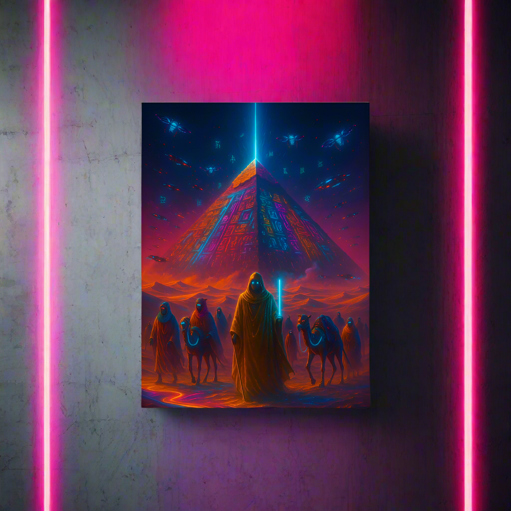 Great Pyramid of Giza Cyberpunk Poster – The Neon Beacon | Futuristic Sci-Fi Wall Art