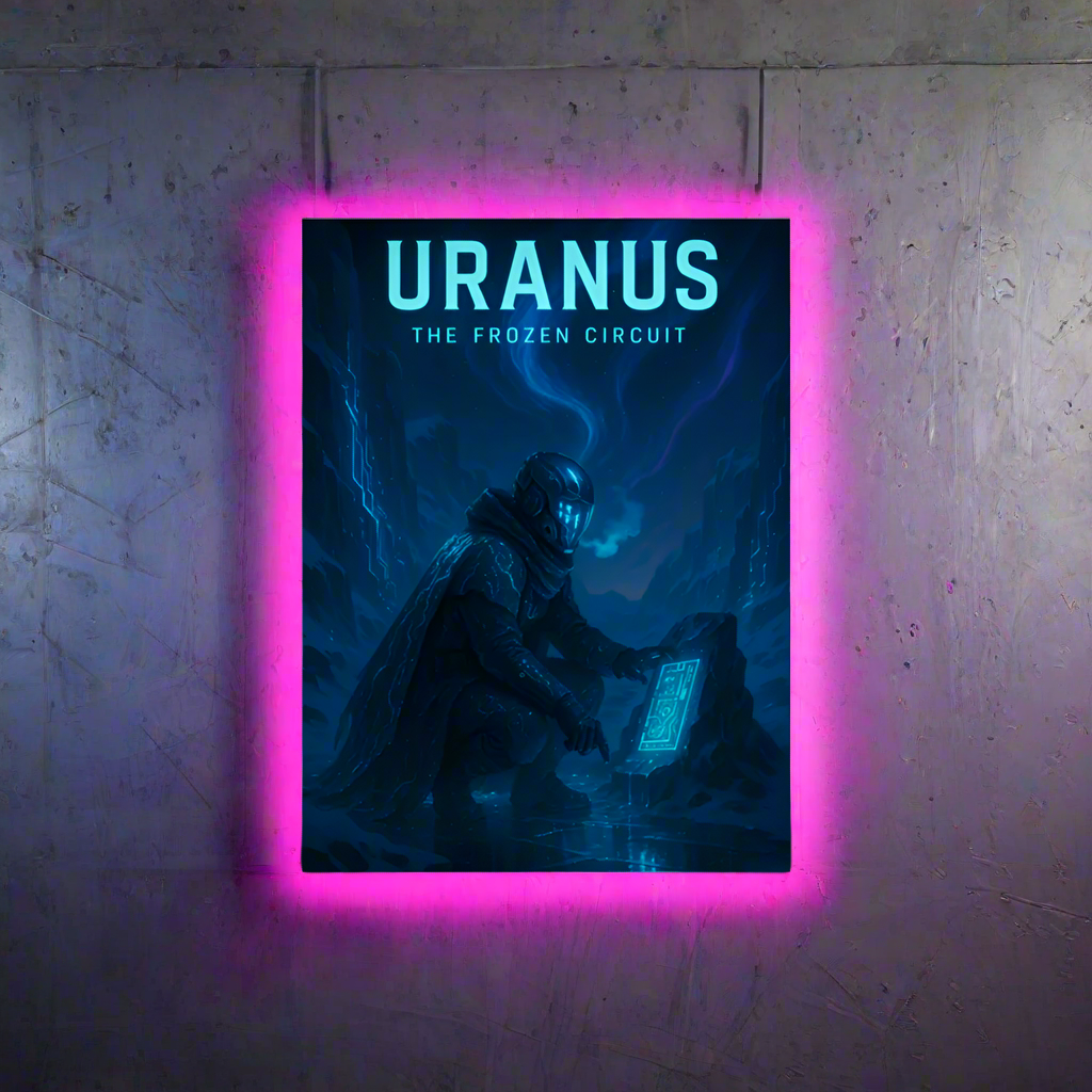 Uranus Cyberpunk Poster – The Frozen Circuit | Futuristic Sci-Fi Wall Art