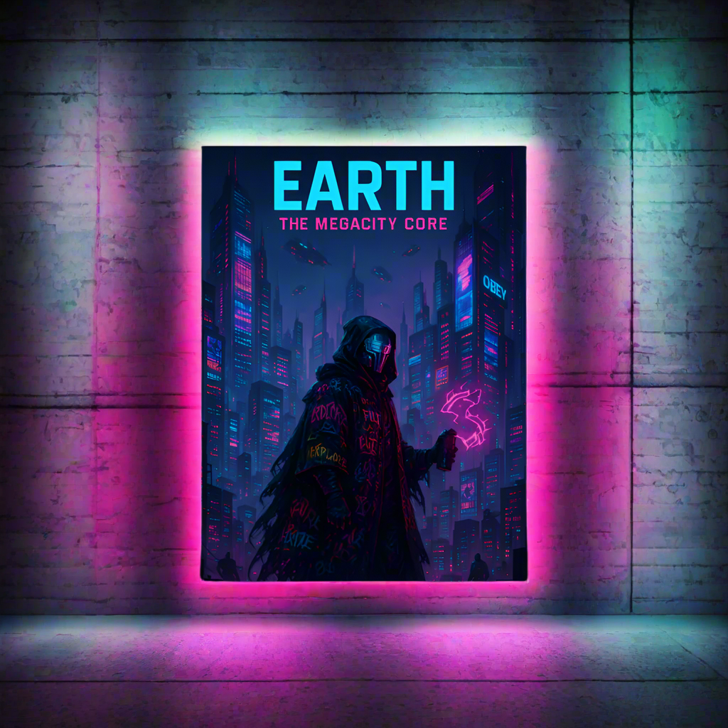 Earth Cyberpunk Poster – The Megacity Core | Futuristic Sci-Fi Wall Art
