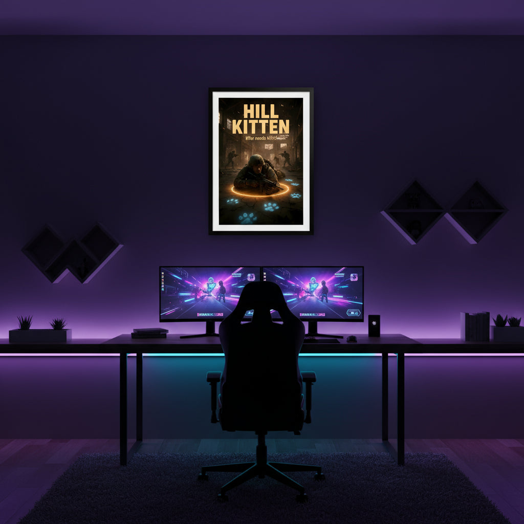 Call of duty inspired poster. 'Hill Kitten' with a dark, action-themed design.