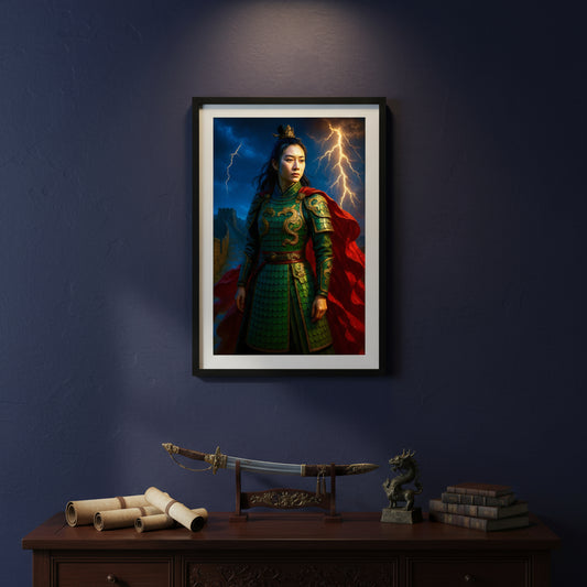Chinese Warrior Woman Poster | Mulan-Inspired Ancient Heroine Art Print