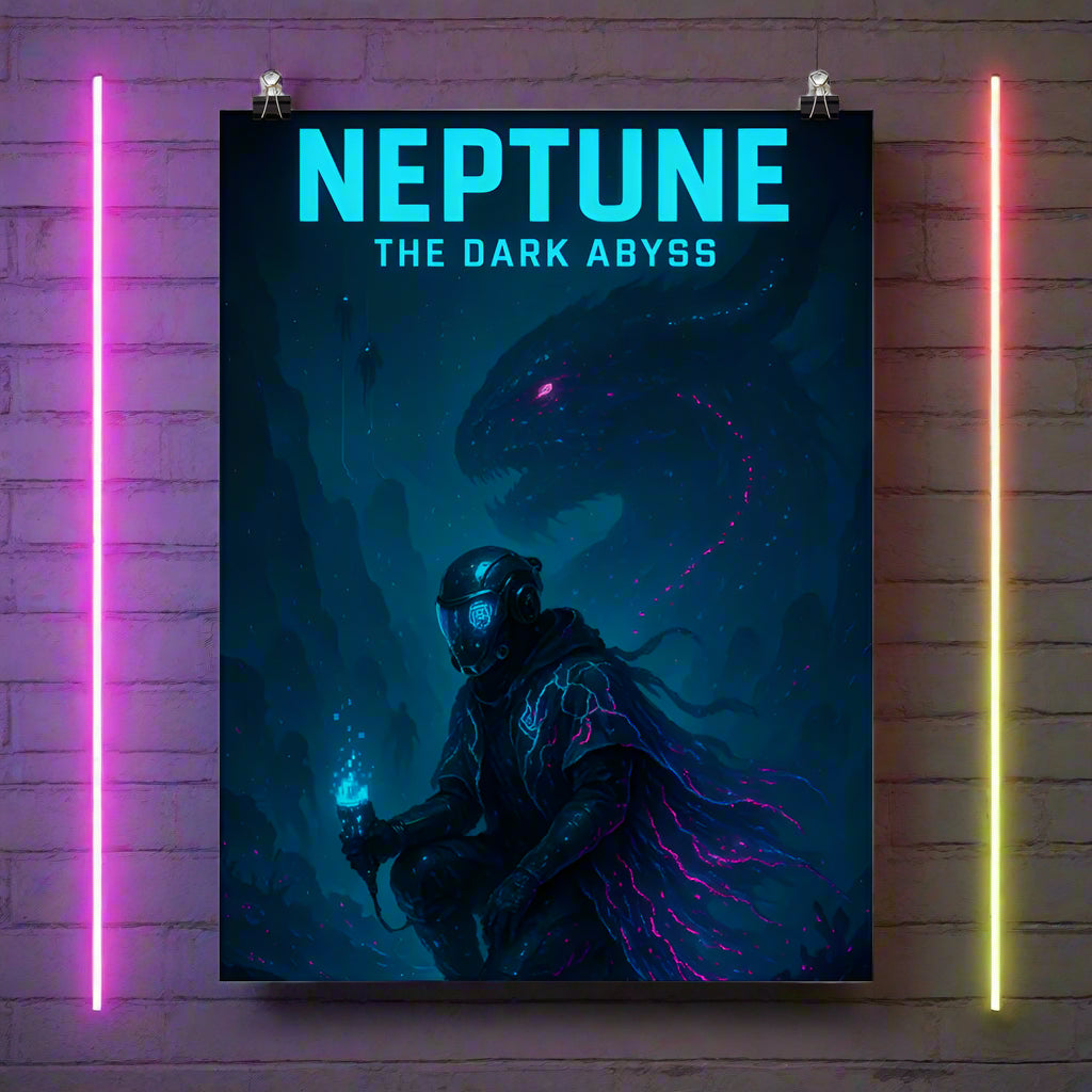 Neptune Cyberpunk Poster – The Dark Abyss | Futuristic Sci-Fi Wall Art