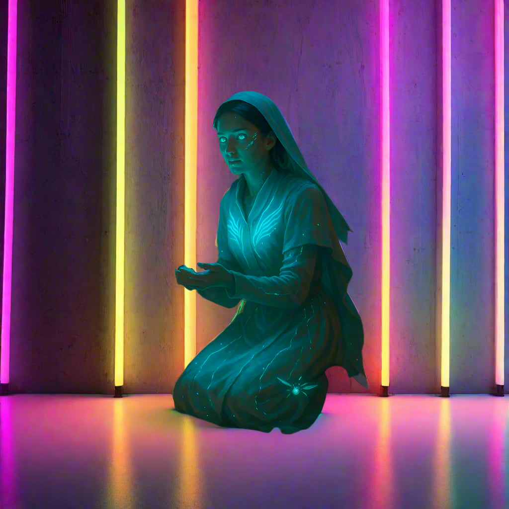 Florence Nightingale Cyberpunk Poster – The Neon Lady with the Lamp | Futuristic Sci-Fi Wall Art