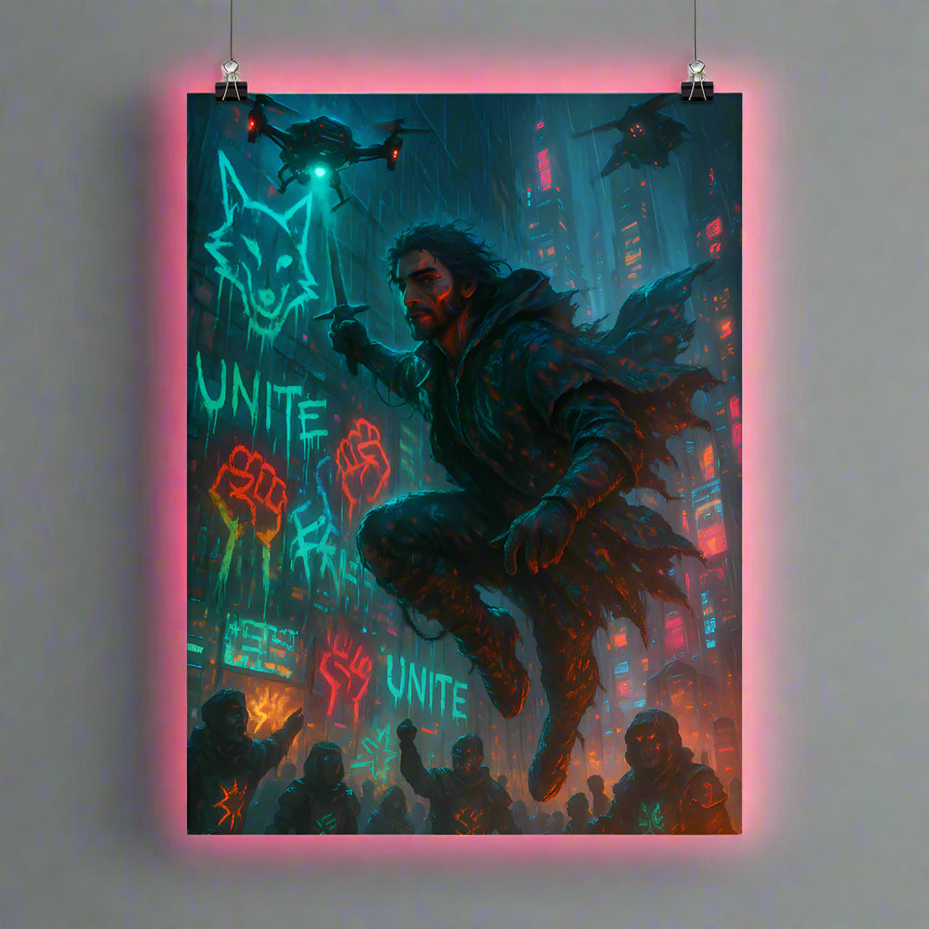 Che Guevara Cyberpunk Poster – The Neon Revolutionary Leader | Futuristic Sci-Fi Wall Art