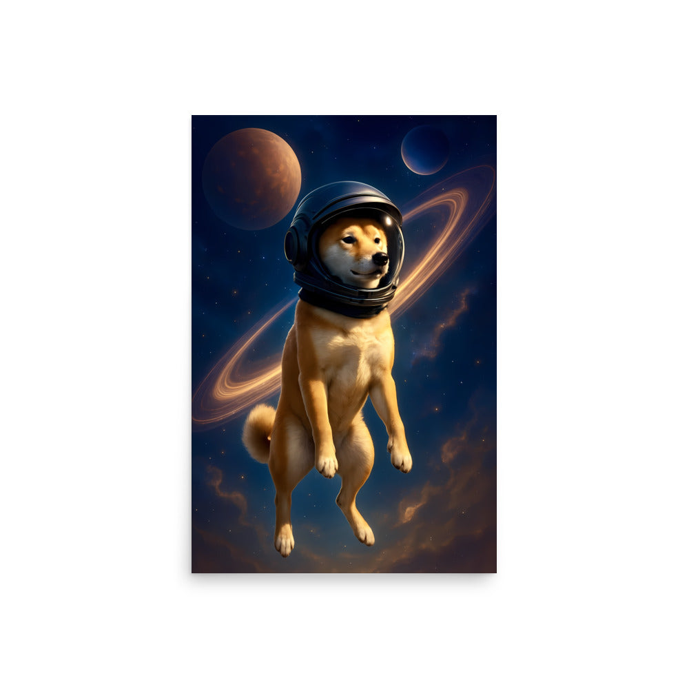 Dog in an astronaut suit with space background. Space dogs. Dog picture. Dog poster.