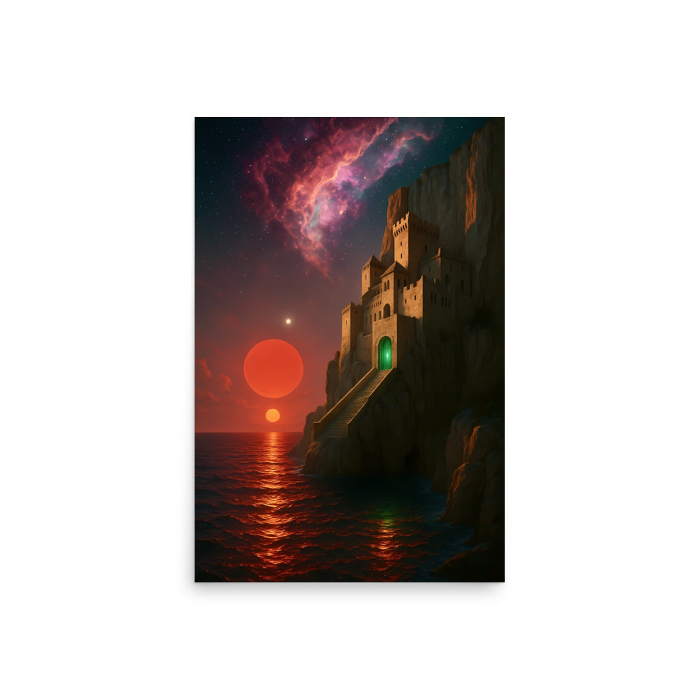 Abstract scene with nebular a sun and sea. Sci fi fantasy  
