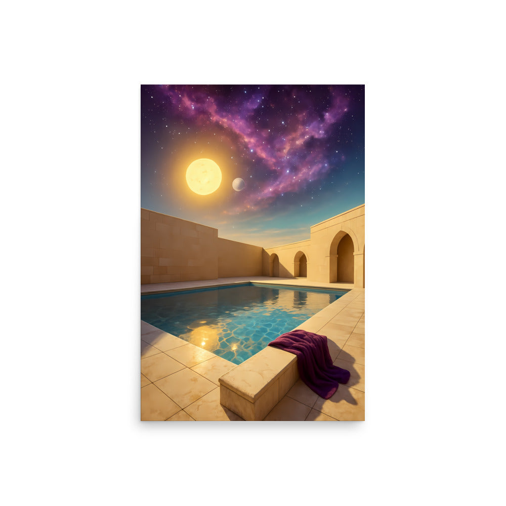 Abstract scene with nebular a sun and pool. Sci fi fantasy  