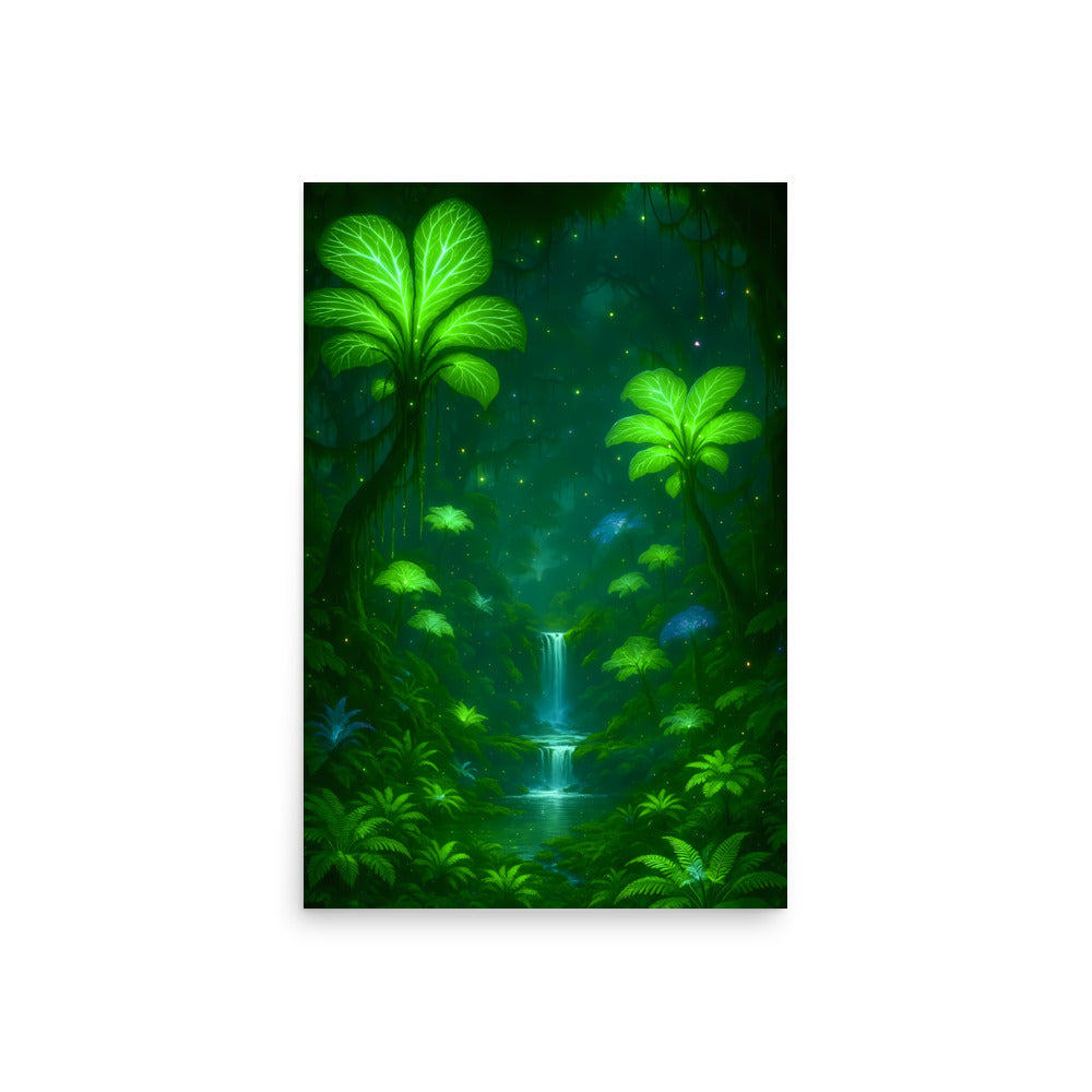Futuristic green landscape with plants and water on a white background