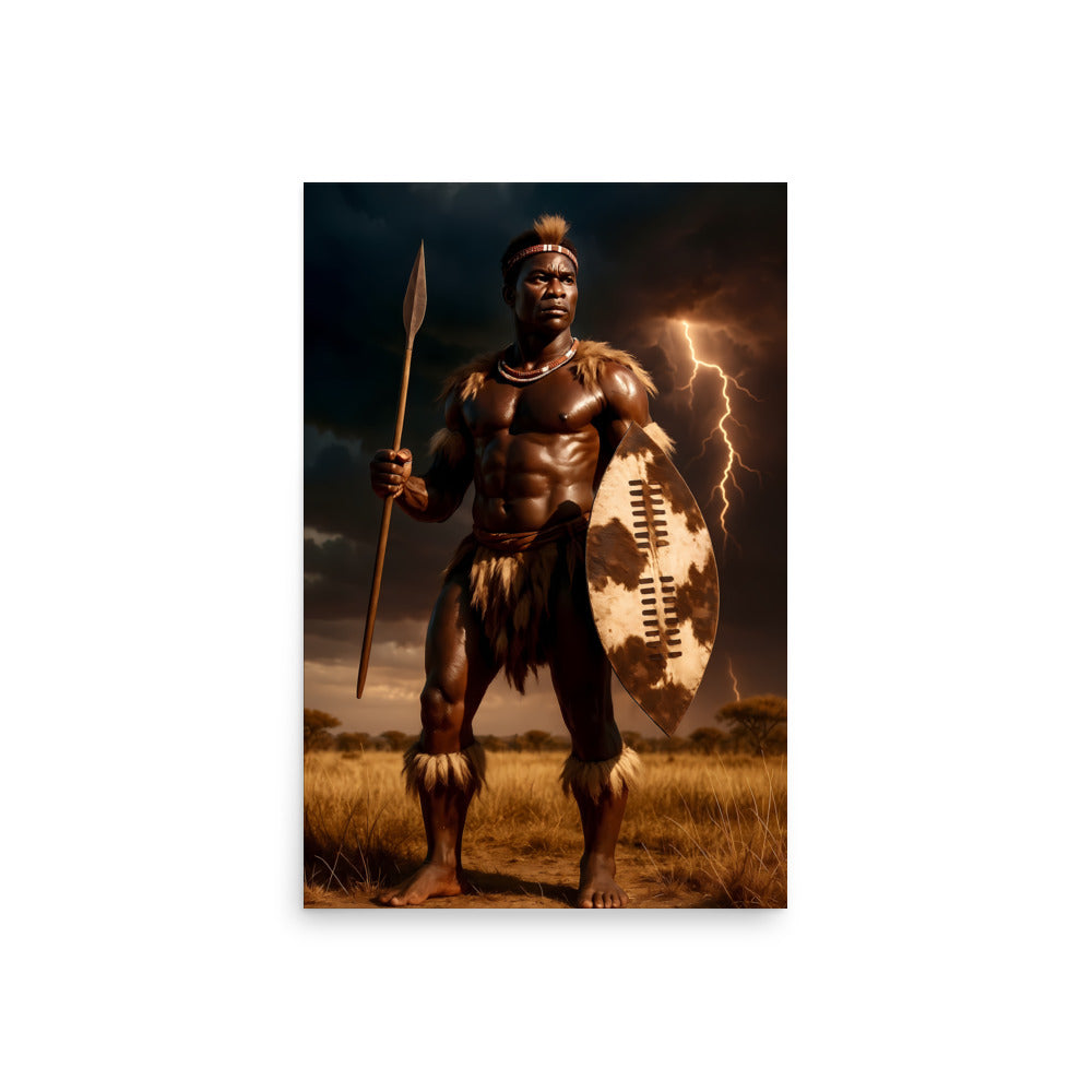 Zulu Warrior Poster | African Tribal Fighter Art Print