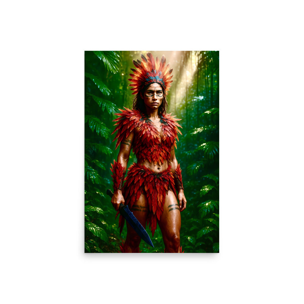 Amazon Jungle Warrior Poster | Tribal Huntress Art Print