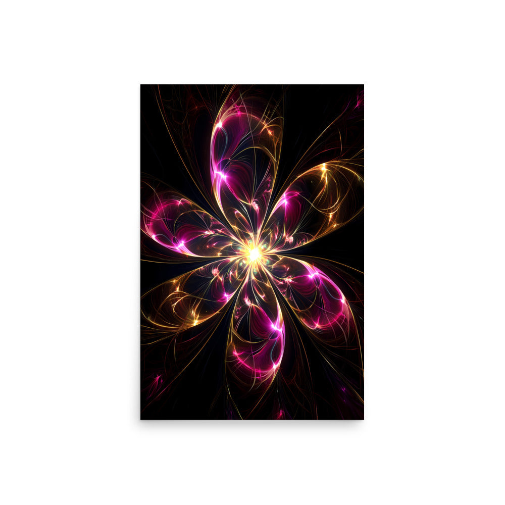 Abstract fractal design with pink and orange colors on a black background