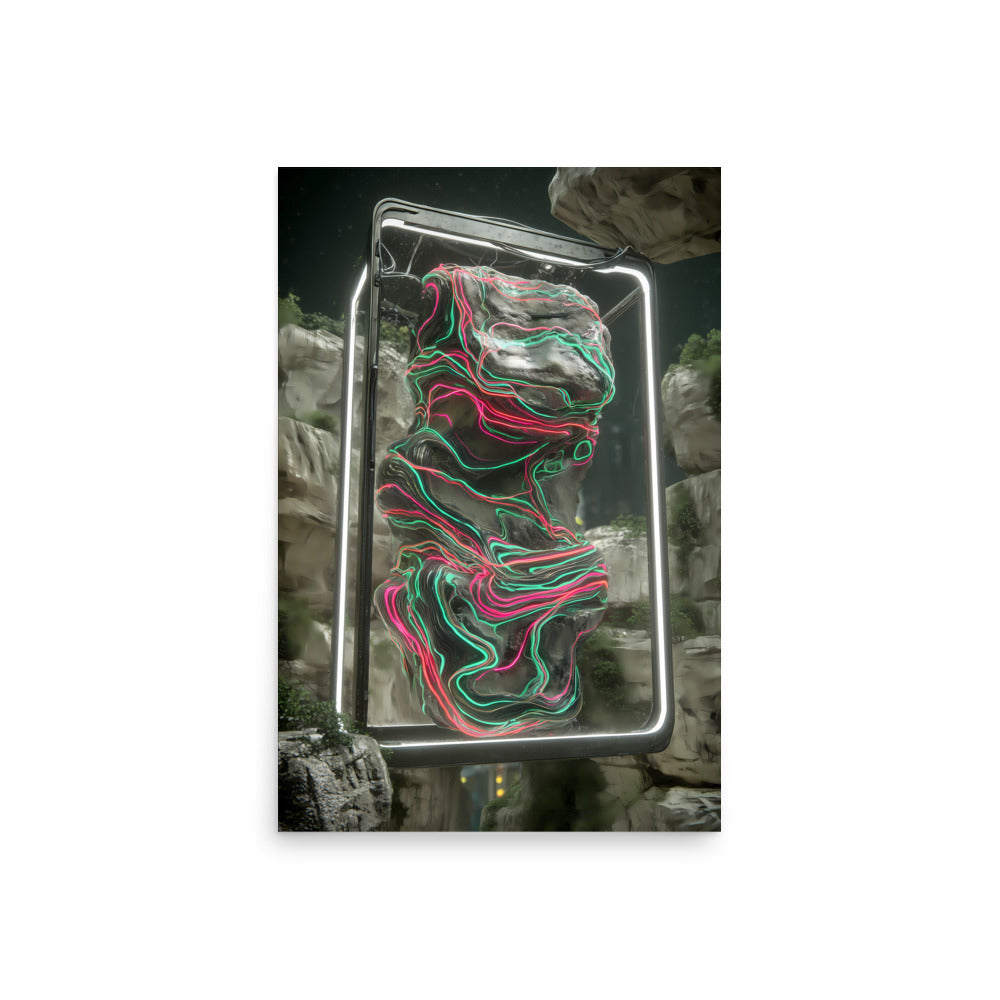 Neon sign with colorful design on a dark background