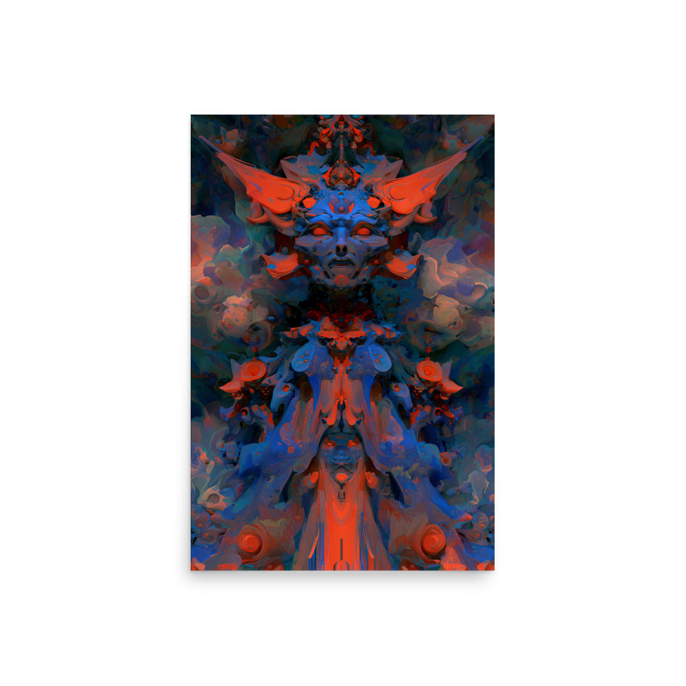 Surreal cosmic artwork of a glowing humanoid figure emerging from swirling clouds of smoke and fire. The figure’s body appears to transform into billowing clouds, surrounded by intense red, orange, and grey tones, creating a dreamlike, otherworldly atmosphere.