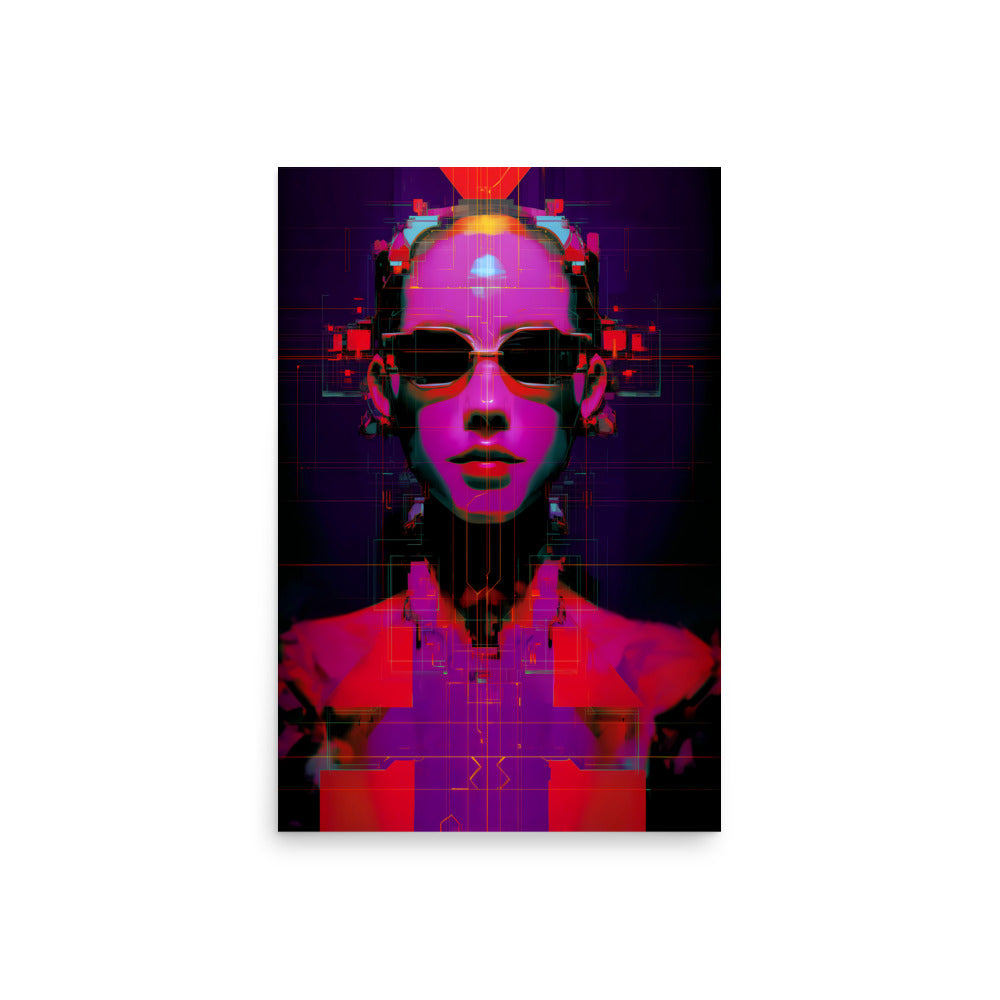 Artistic digital portrait with vibrant colors and abstract elements on a white background