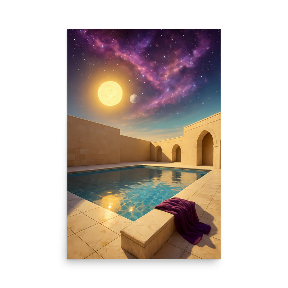 Abstract space scene with nebular a sun and pool. Sci fi fantasy  