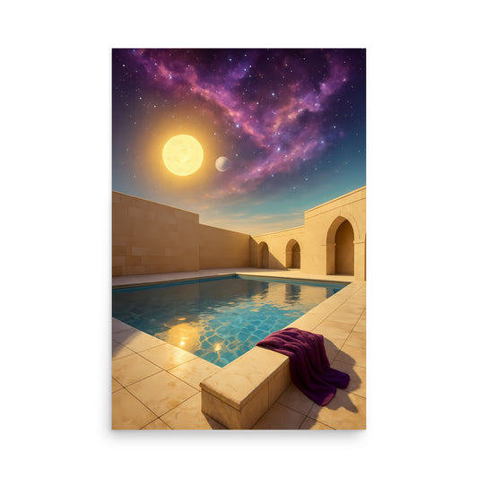 Abstract space scene with nebular a sun and pool. Sci fi fantasy  