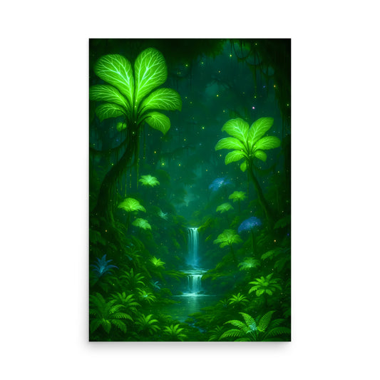 Futuristic underwater scene with glowing plants and fish on a white background