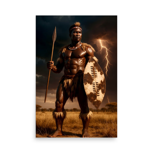 Zulu Warrior Poster | African Tribal Fighter Art Print