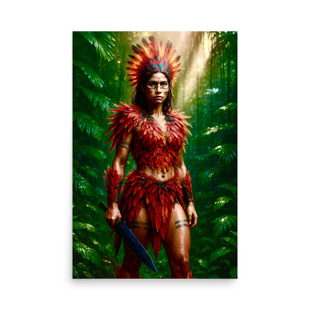 Amazon Jungle Warrior Poster | Tribal Huntress Art Print