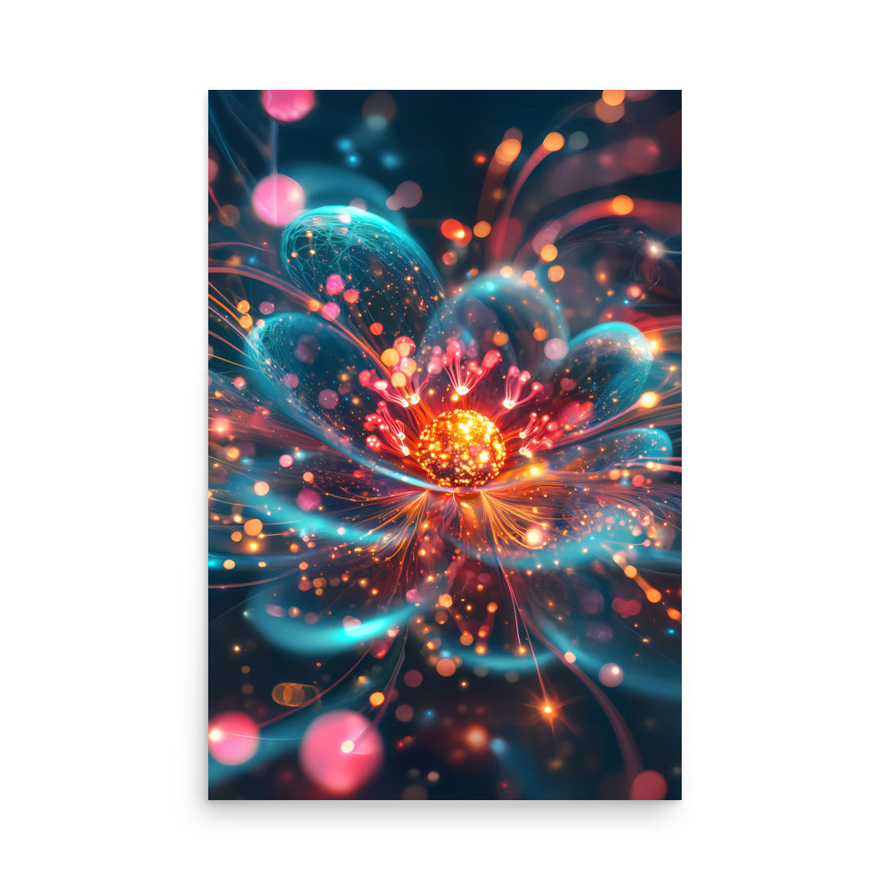Colorful abstract design with a central bright light on a dark background