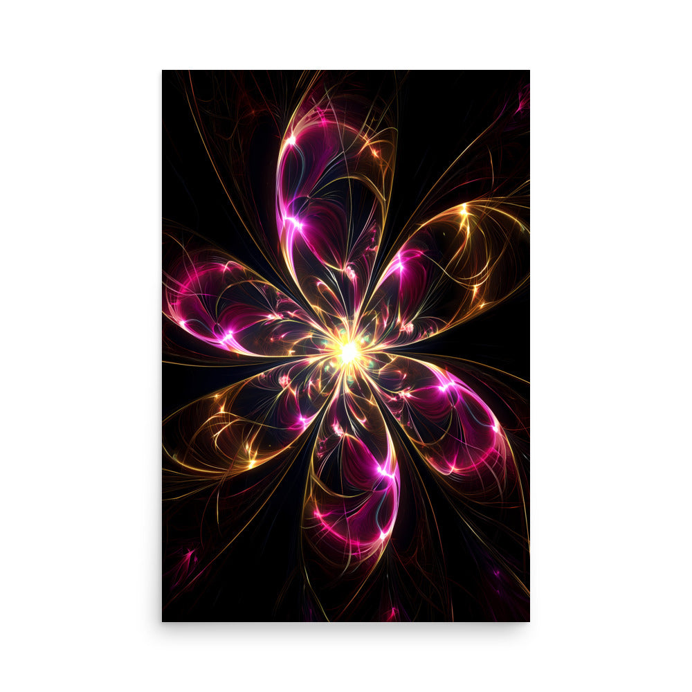 Abstract fractal design with pink and orange colors on a black background