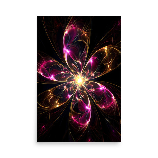 Abstract fractal design with pink and orange colors on a black background