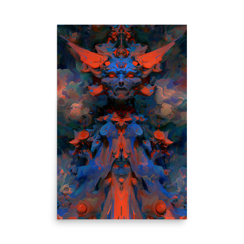 Surreal cosmic artwork of a glowing humanoid figure emerging from swirling clouds of smoke and fire. The figure’s body appears to transform into billowing clouds, surrounded by intense red, orange, and grey tones, creating a dreamlike, otherworldly atmosphere.